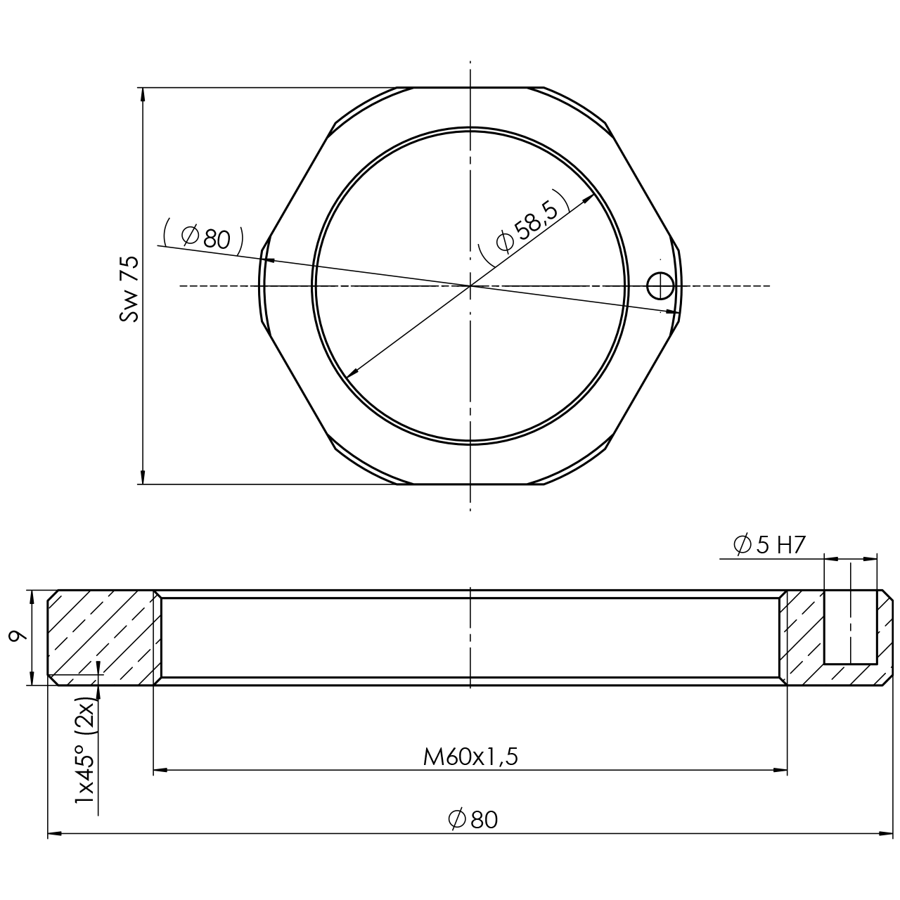 Befestigungsmutter M60 x 1,5 Ø 80 mm