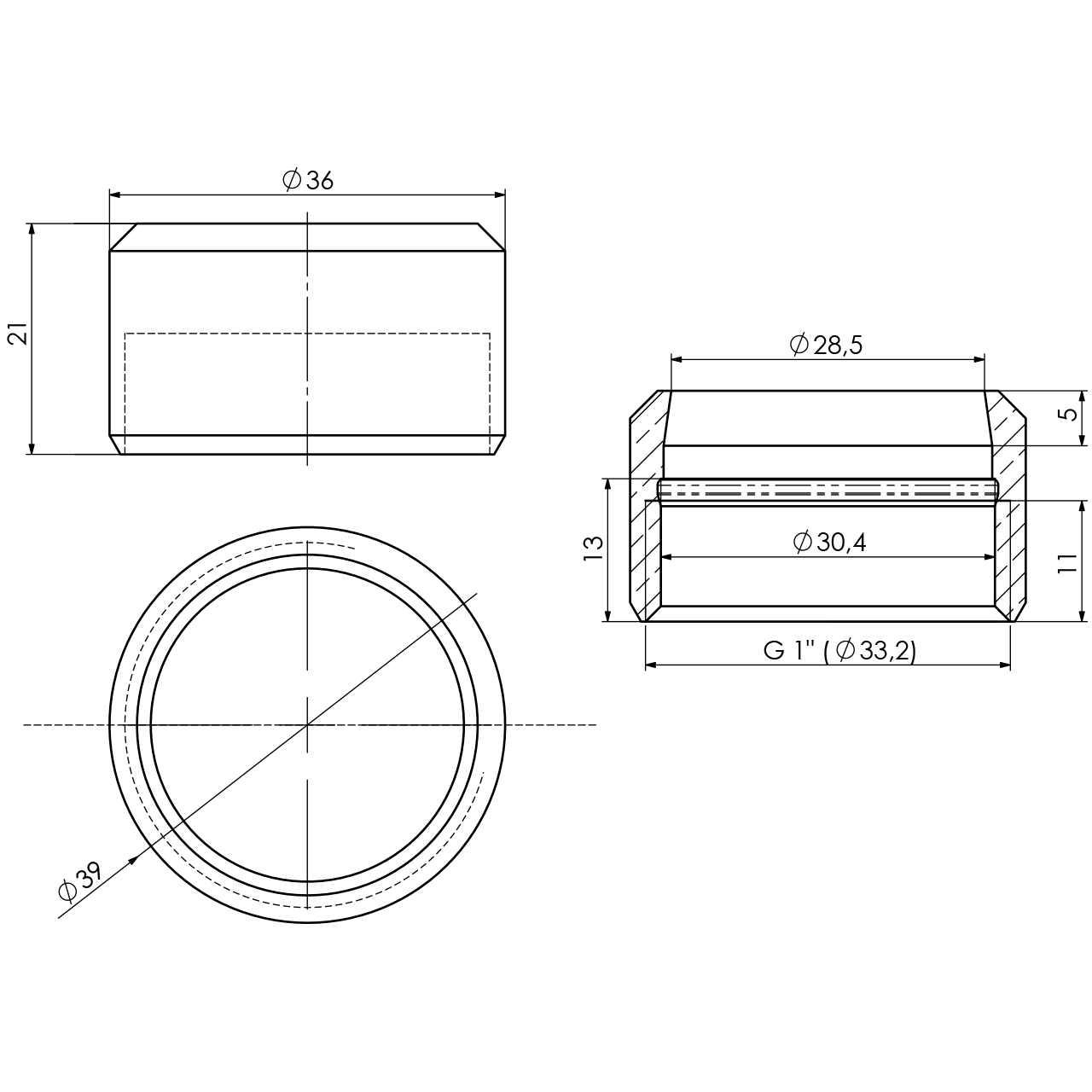 Überwurfmutter 1" - Rändelung Ø36