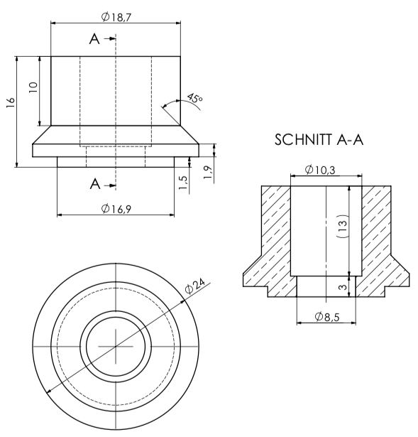 Längenausgleichshülse Messing 10,3 x 16