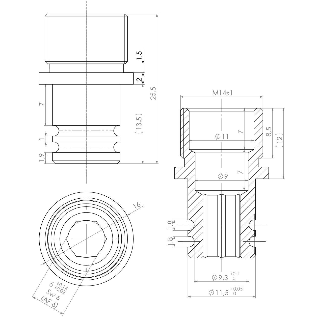 Adapter M14x1 auf Stecknippel Ø11,5