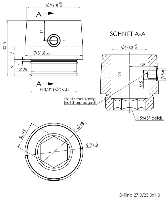 Abgangsnippel zu Auslauf 3/4" x iØ 20 mm