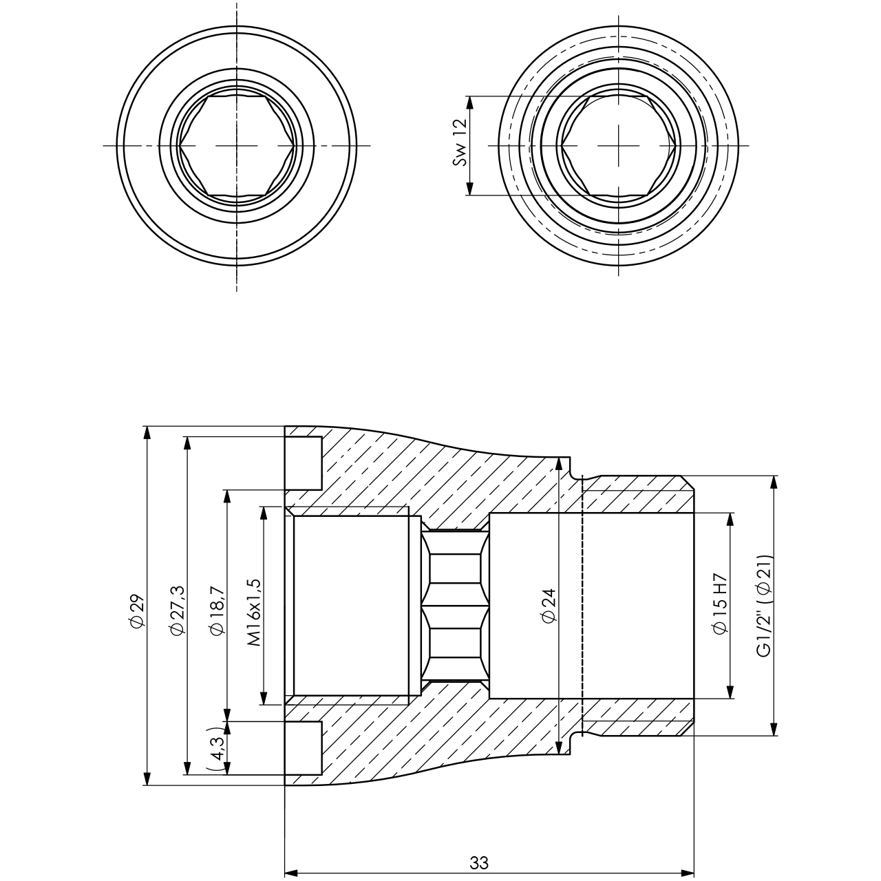 Anschluss-Adapter zu Brausegriff ohne Absperrung 1/2" AG x M16 IG