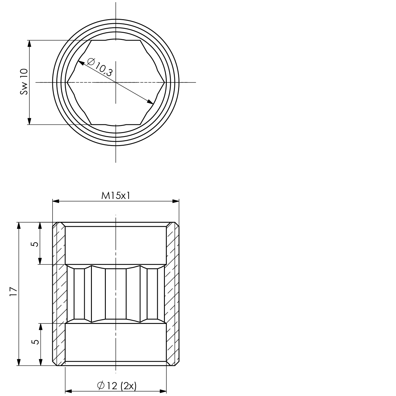 Gewindenippel M15x1 - L 17 mm Messing passend zu Schlauchteile mit M15 IG