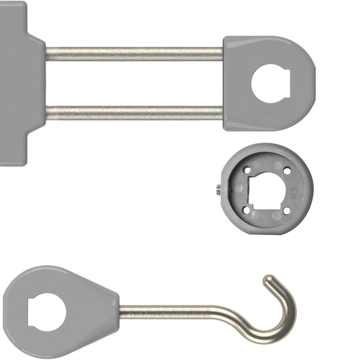 Federhalter, Wandhalter und Brausehaken in grau PA66 L120 mm Set mit Schrauben und Dübel