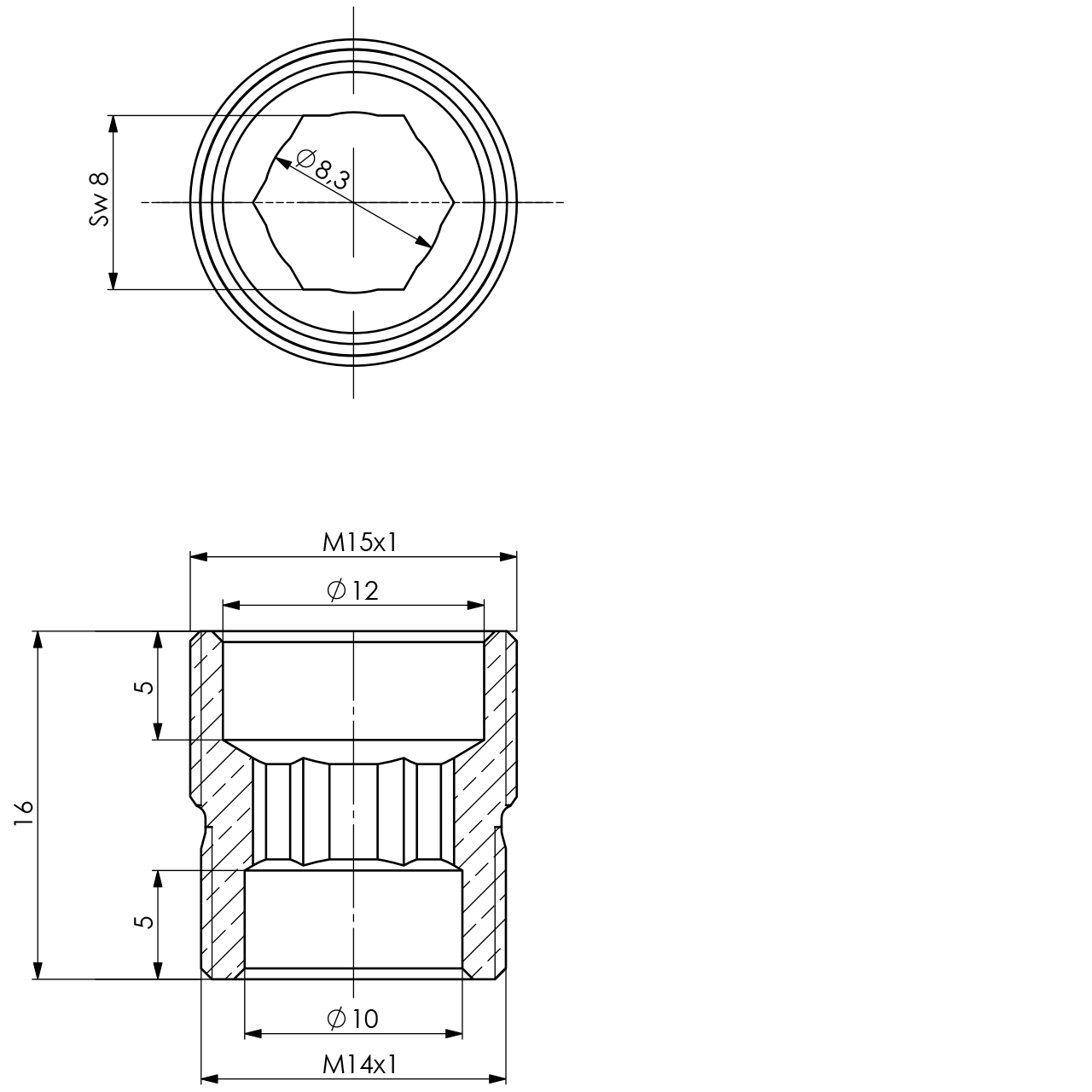 Gewindenippel M15x1 M14x1 L 16 mm zu Schlauchteile M15 IG oder M14 IG