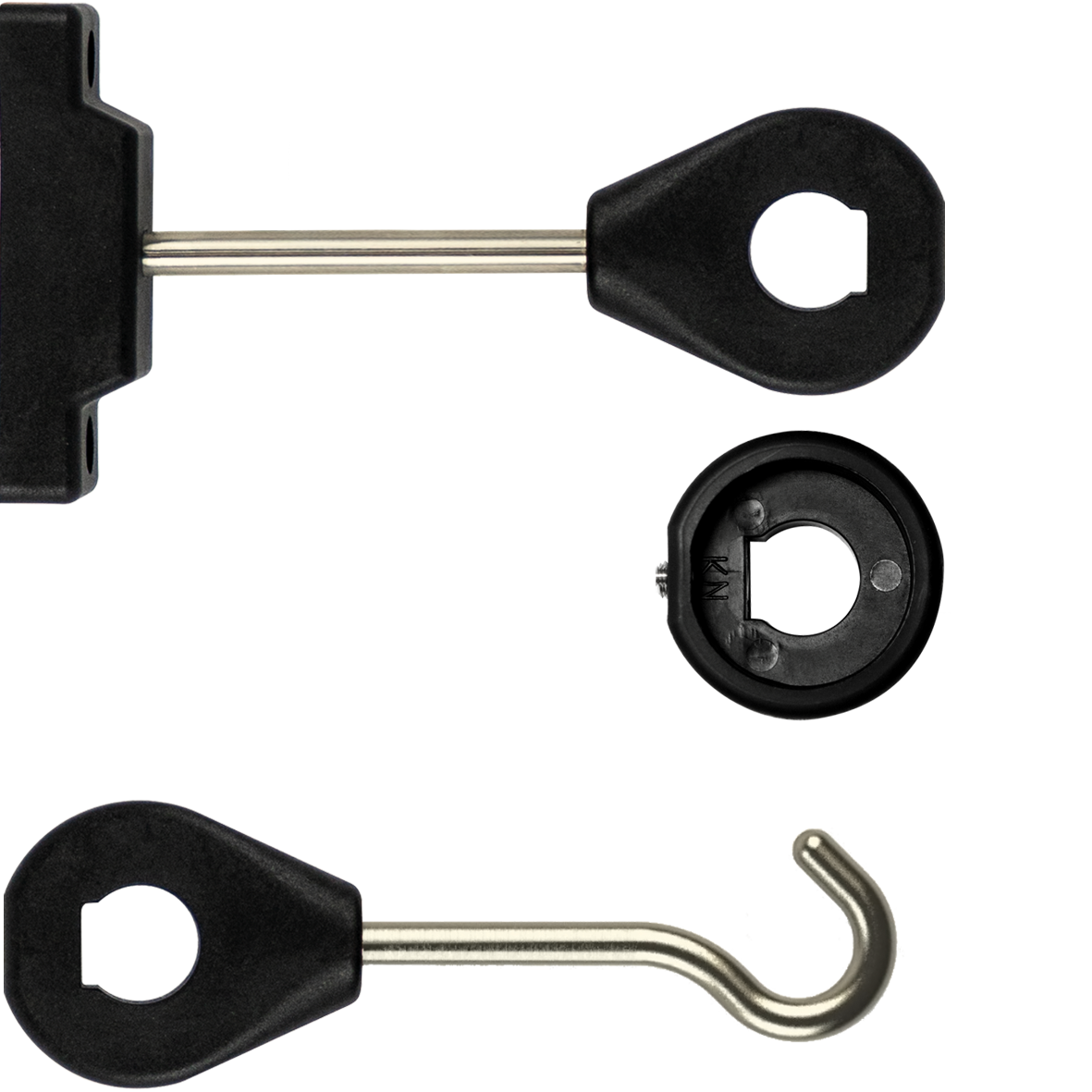 Federhalter, Wandhalter und Brausehaken in schwarz PA66 L120 mm Set mit Schrauben und Dübel